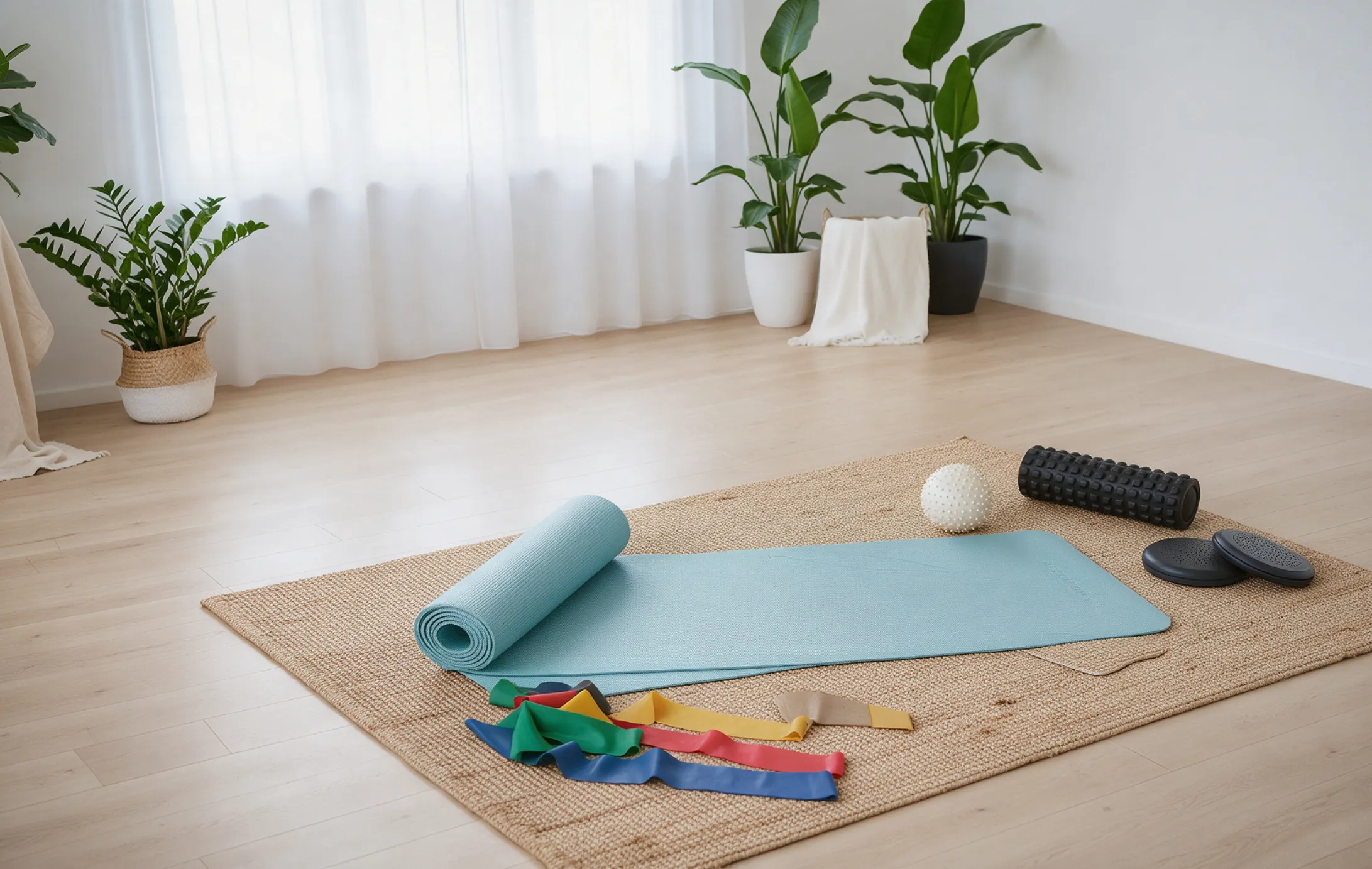 Heller Raum mit Trainingsmatte und Therapiematerial